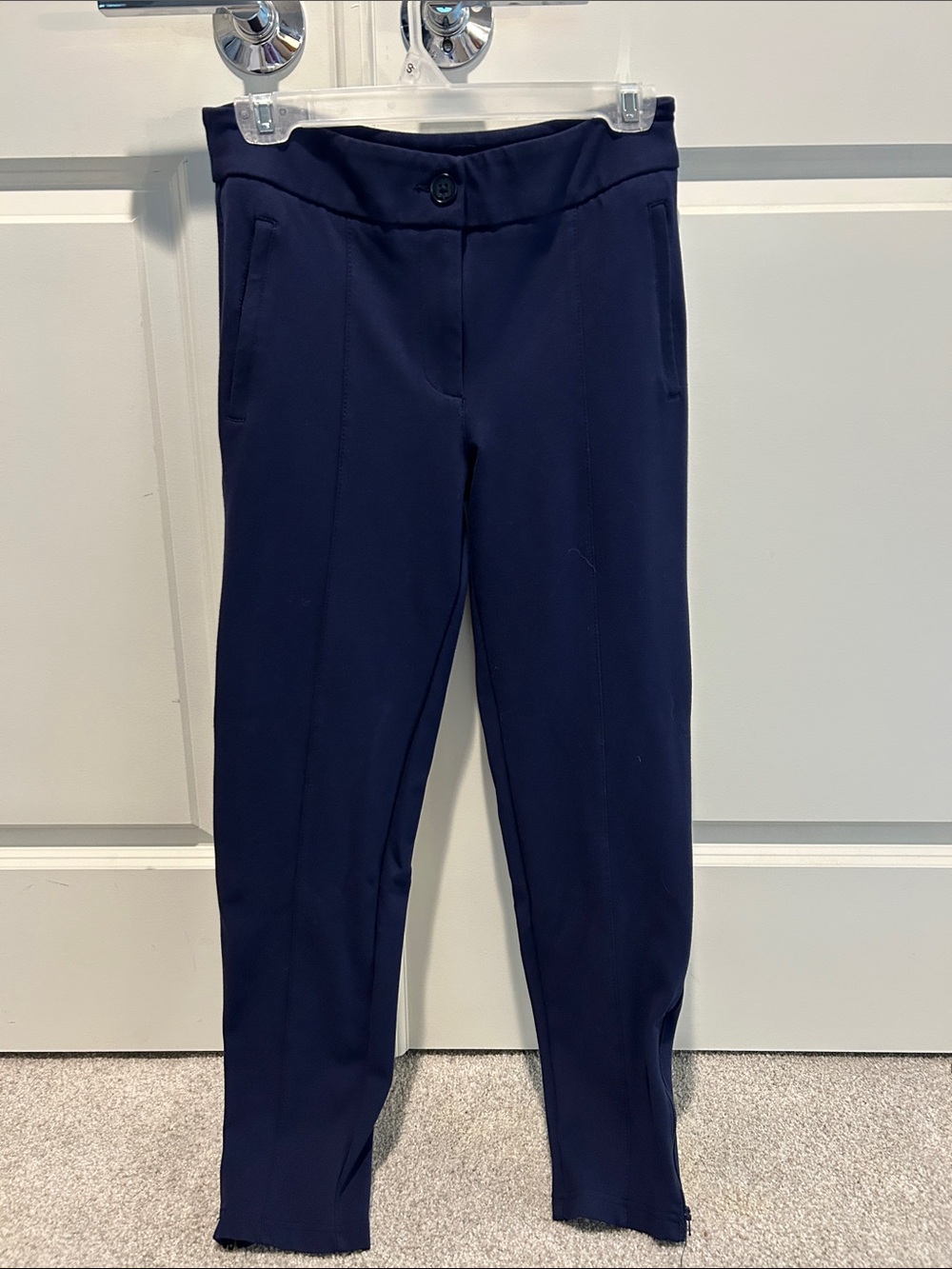 Betabrand Navy Stretch zippered straight leg pants